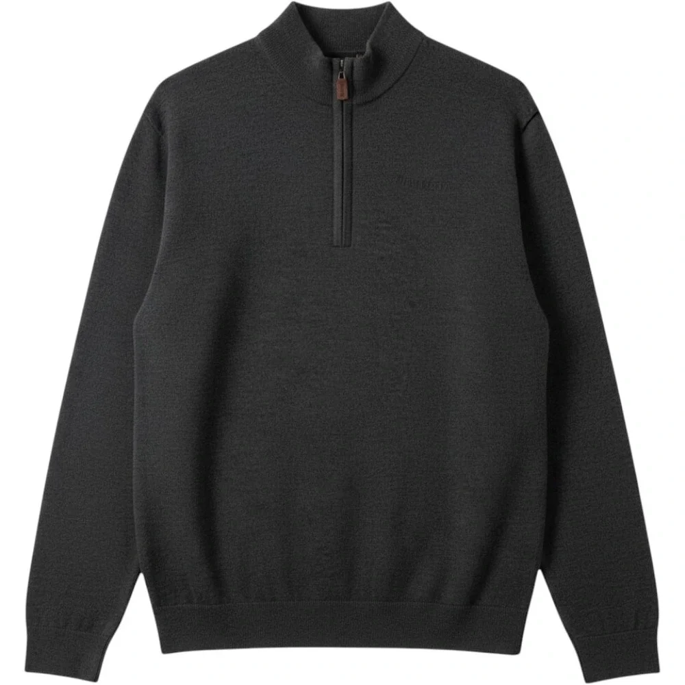 Beretta Quarter Zip Sweater Mens XL Charcoal Gray Solid 100% Merino Wool NWT